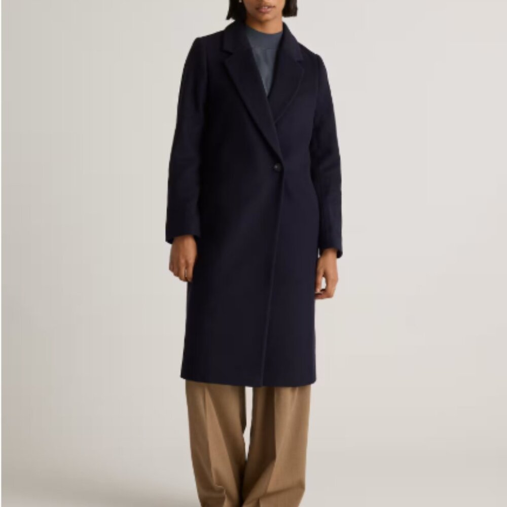 NWT Italian Wool Classic Single-Breasted Coat in Cadet Blue